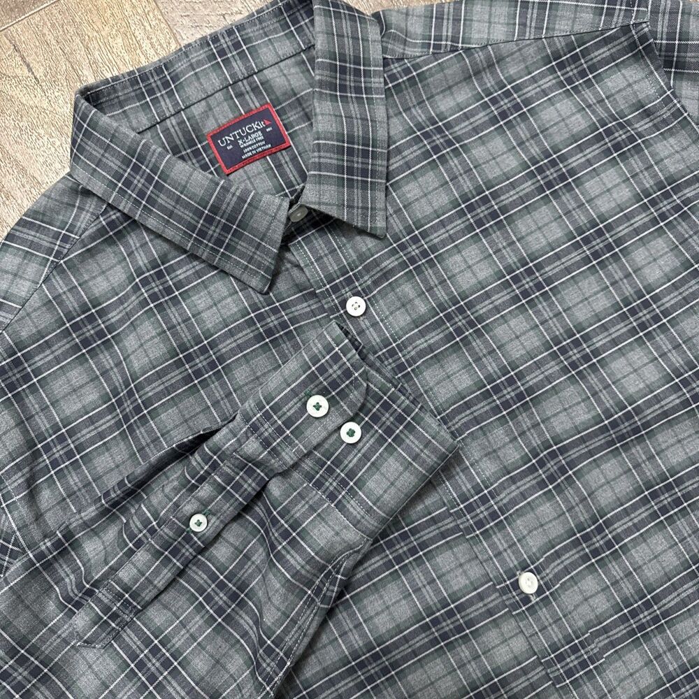 Untuckit Shirt Mens XL Long Sleeve Button Front Plaid Casual Lightweight